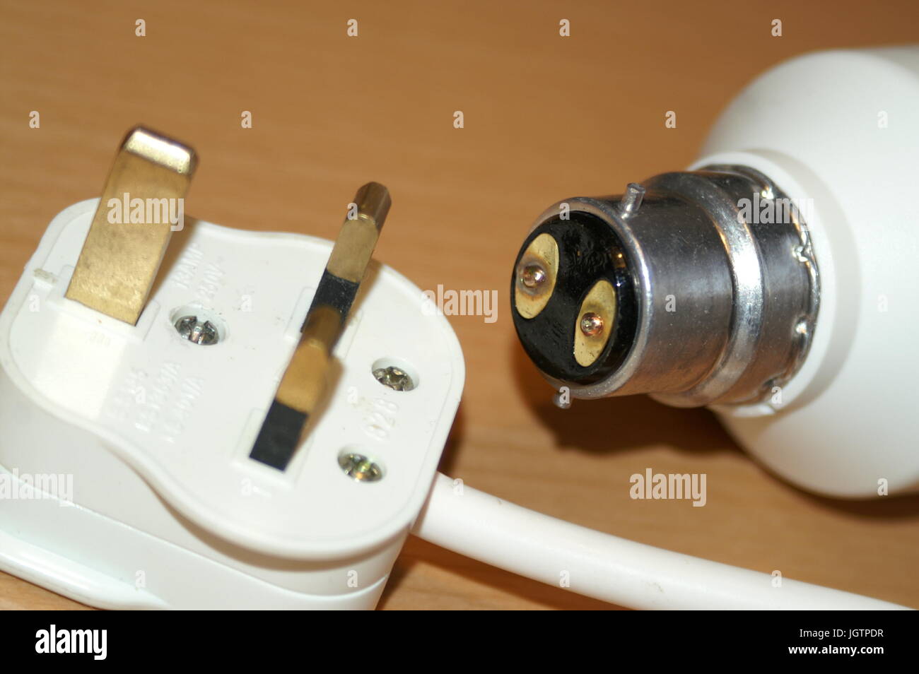domestic electrical system, light bulbs and plugs Stock Photo Alamy