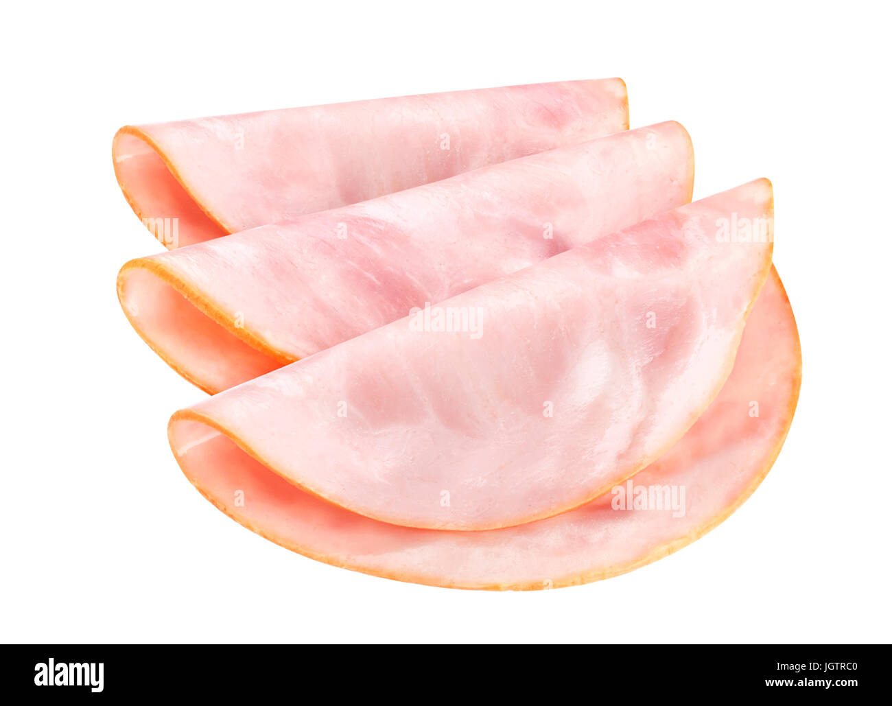 Slices of smoked ham isolated on white Stock Photo