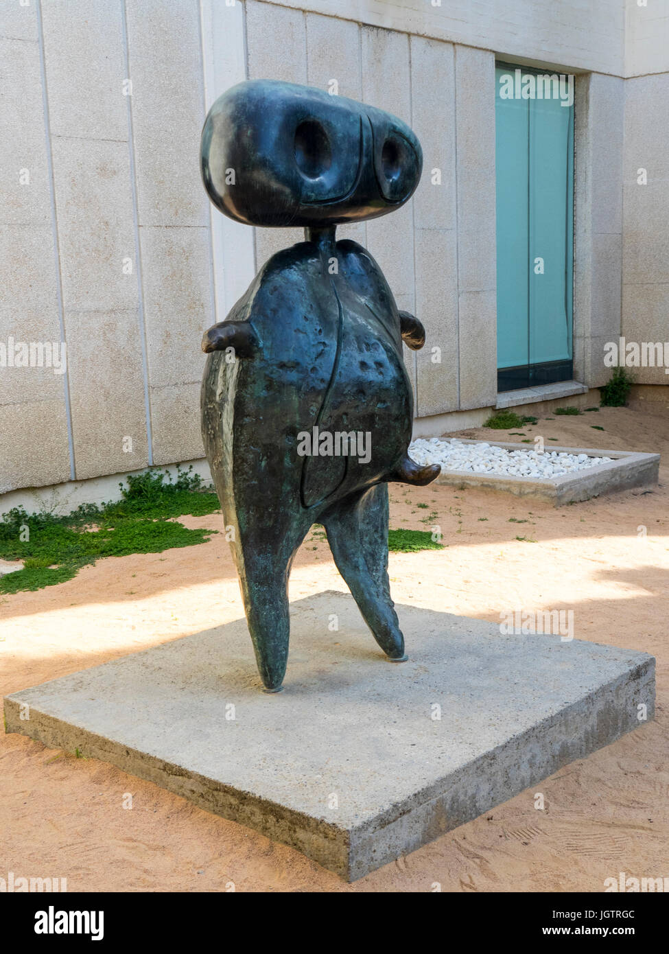 Personage 1970, a bronze sculpture by Joan Miro, on display at the entrance to Fundacio Joan Miro museum,Montjuic, Barcelona Spain. Stock Photo