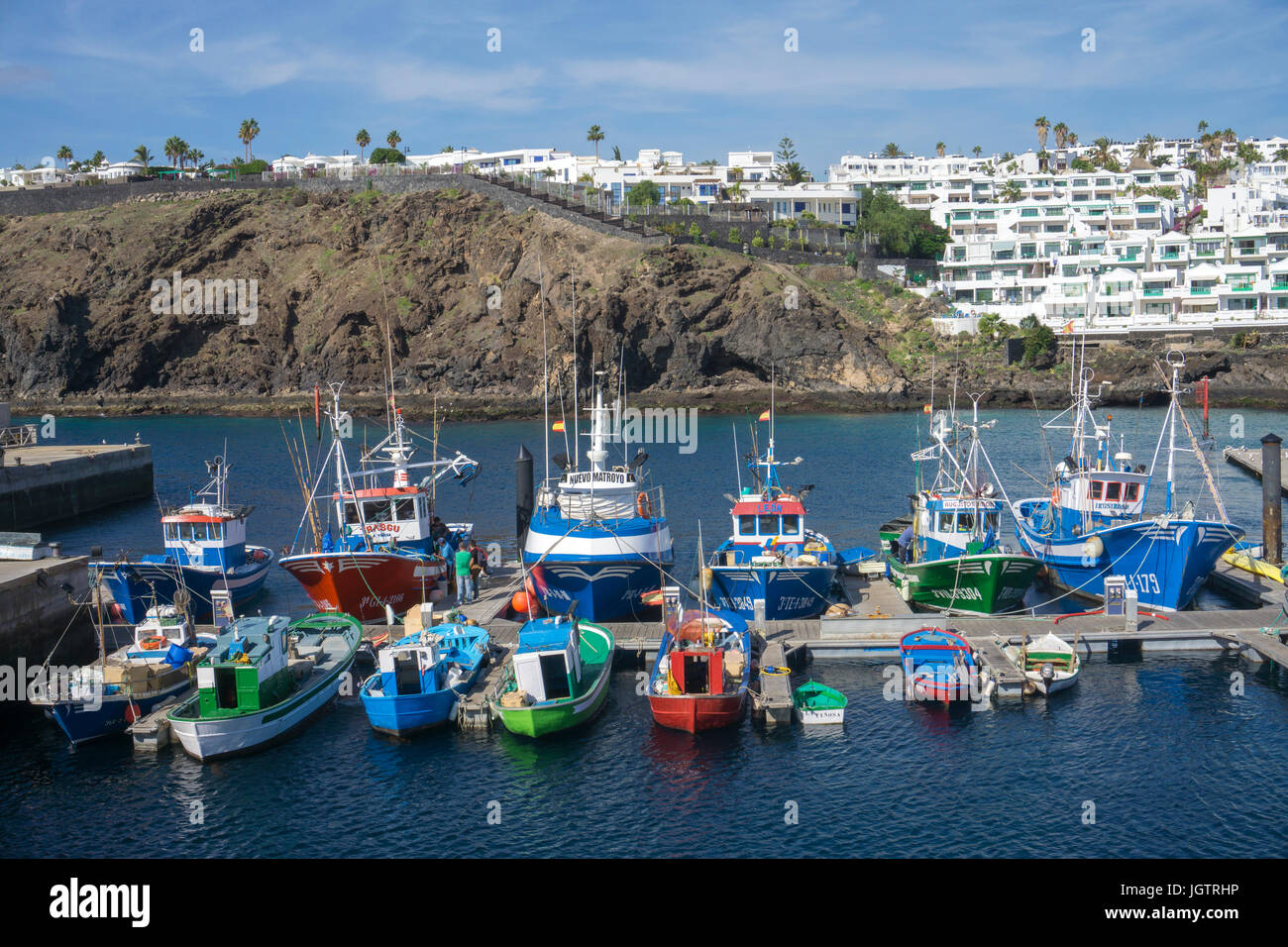 Fishing harbour La Tinosa at Puerto del Carmen, Lanzarote island, Canary islands, Spain, Europe Stock Photo