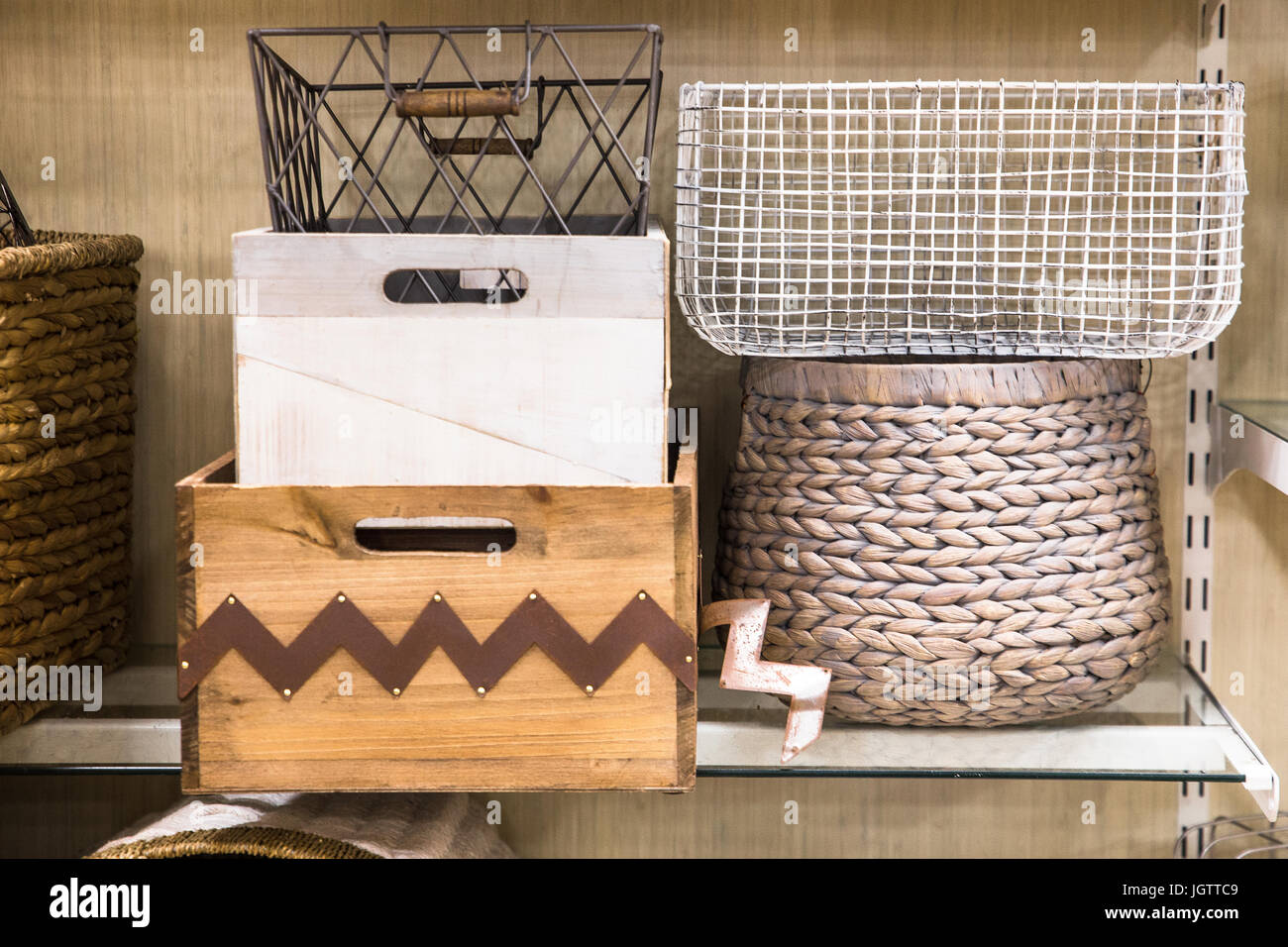 Assorted variety of home storage organizing baskets Stock Photo Alamy