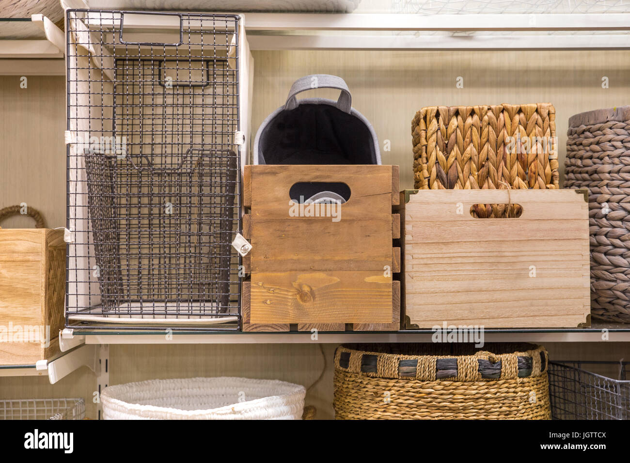 Assorted variety of home storage organizing baskets Stock Photo Alamy