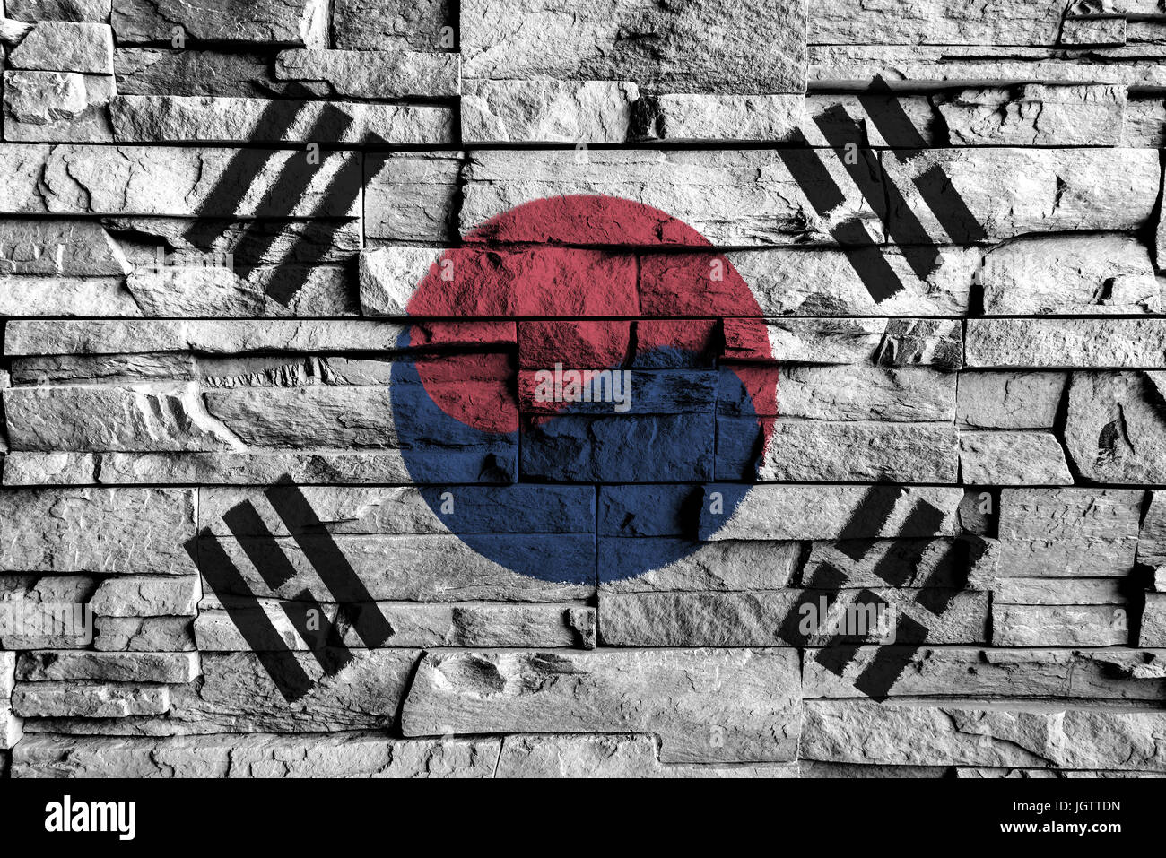 South korea flag painting on high detail of old brick wall . 3D illustration . Stock Photo