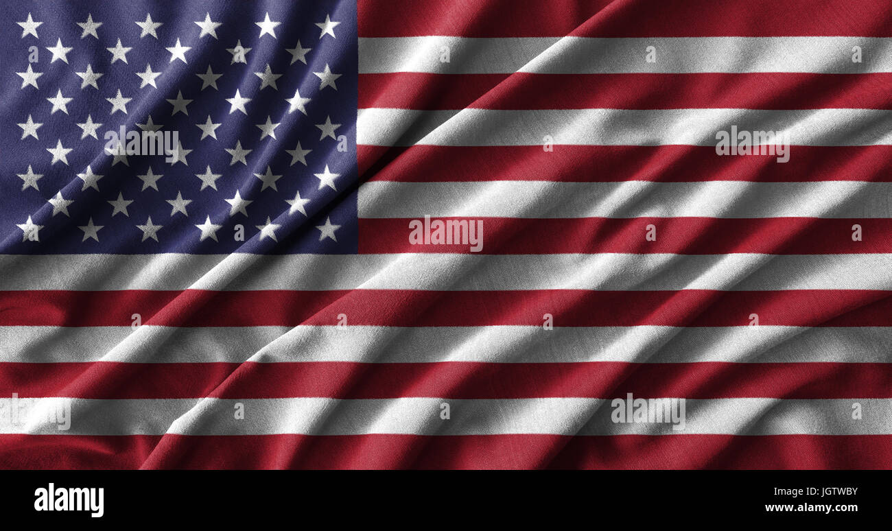 American flag painting on high detail of wave cotton fabrics . 3D illustration . Stock Photo