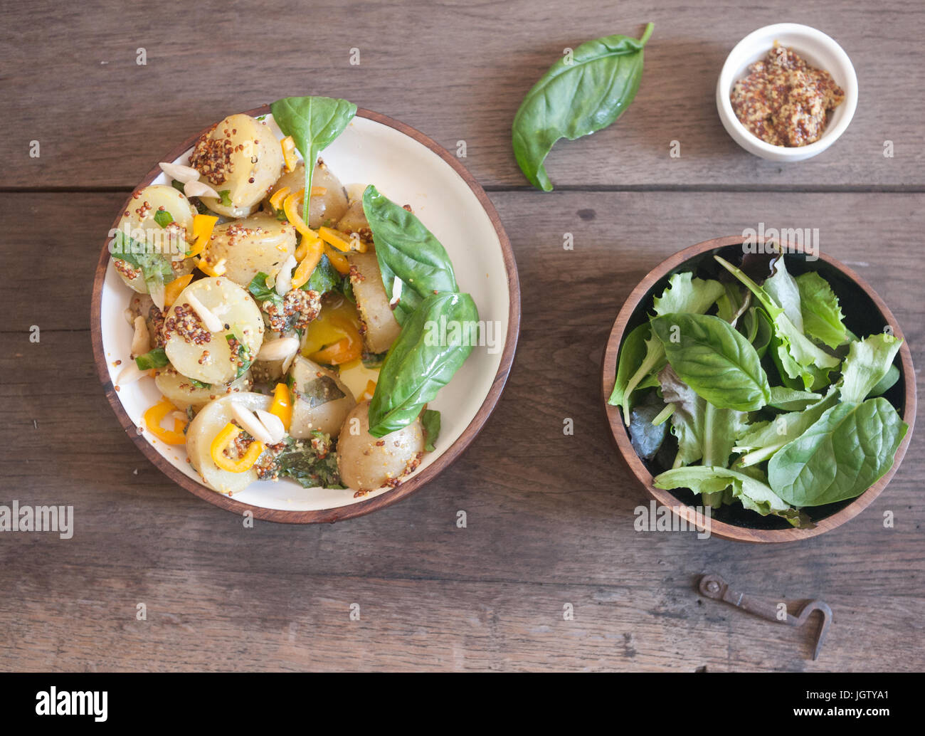 Boiled potatoes and salad Stock Photo