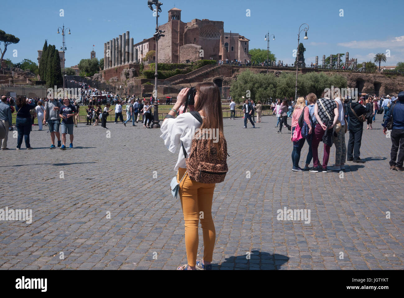Rome, Italy - Tourists around the Colosseum Stock Photo