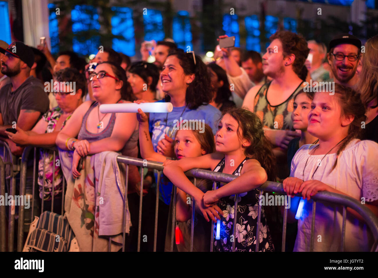 Montreal, 4 July 2017: Crowd during performance at Montreal Jazz Festival Stock Photo