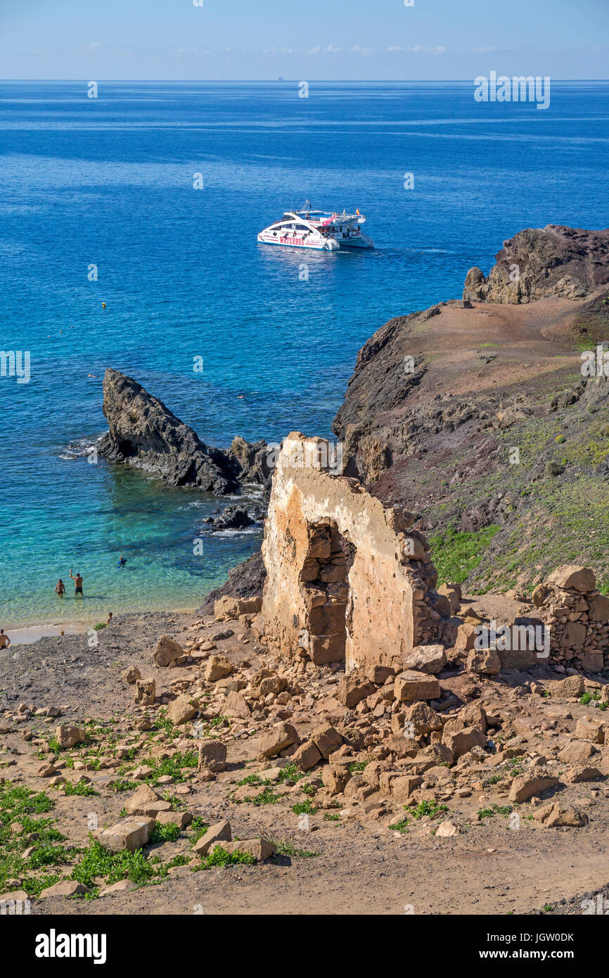 Ruin at Playa de Papagayo, Punta Papagayo, Playa Blanca, Lanzarote island, Canary islands, Spain, Europe Stock Photo