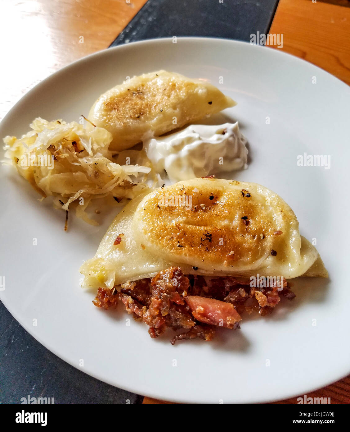 Pierogis served at Pierogi bar. These have whipped potato and cheese
