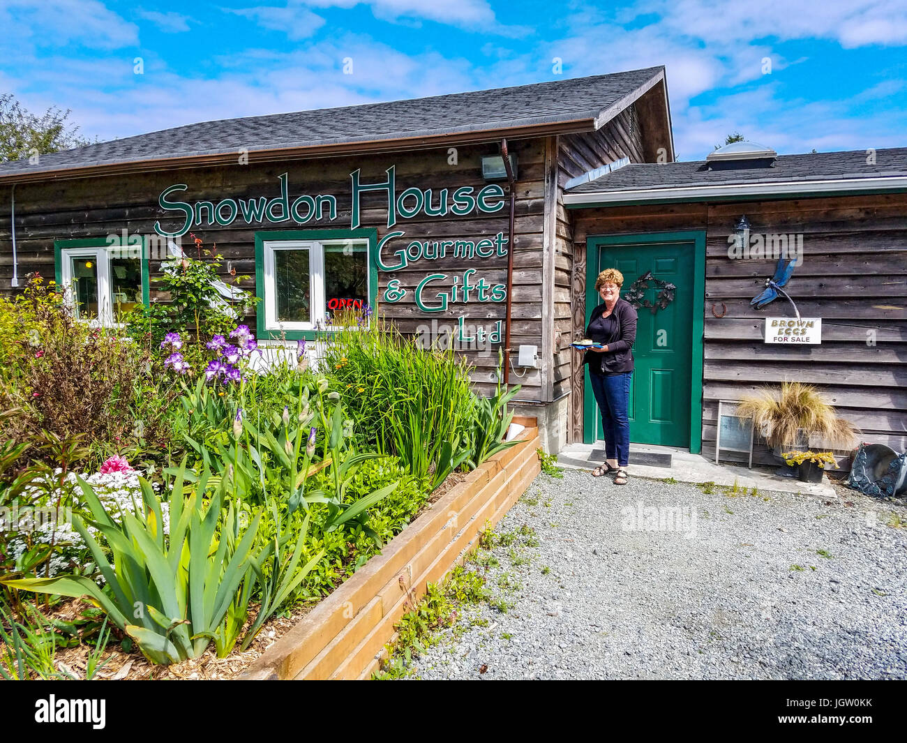 Laura Waters at her shop, Snowdon House outside Victoria, BC, Canada on Vancouver Island, where
