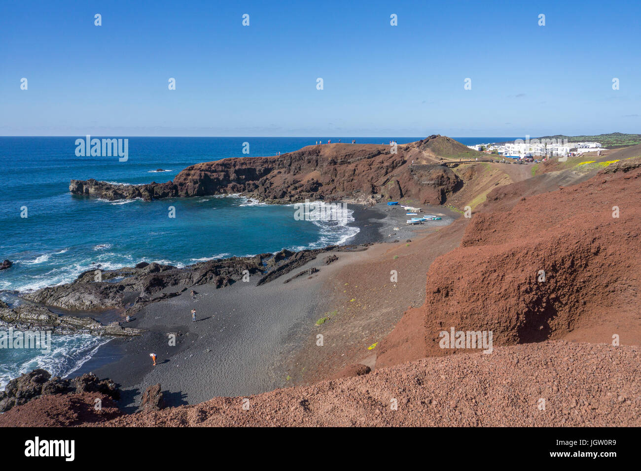 Lava beach at the fishing village El Golfo, Lanzarote island, Canary