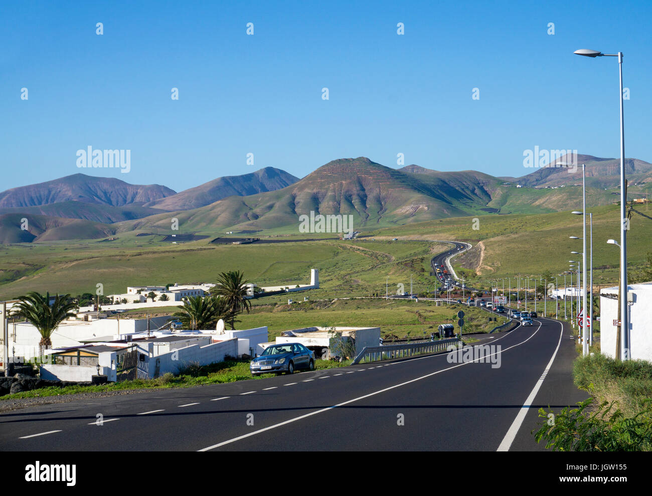 Road from Macher to Uga, Lanzarote island, Canary islands, Spain, Europe Stock Photo