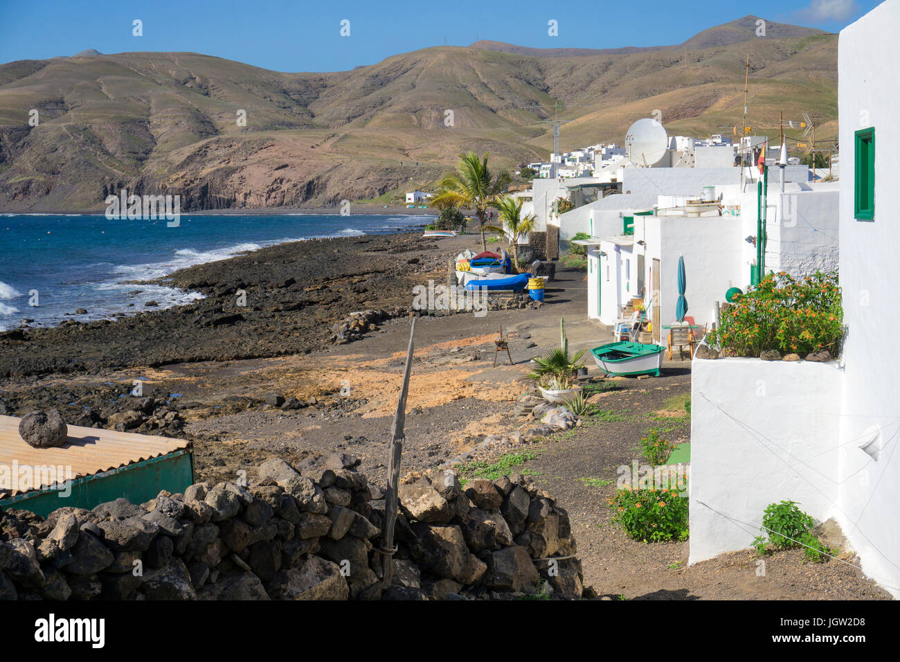 The fishing village Playa Quemada, Lanzarote island, Canary islands, Spain, Europe Stock Photo