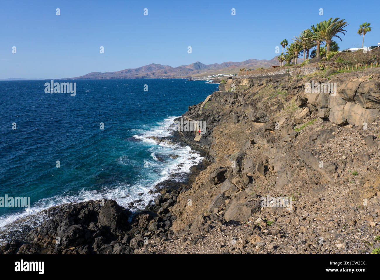 Rocky coast landscape between Puerto del Carmen and Puerto Calero, Lanzarote island, Canary islands, Spain, Europe Stock Photo