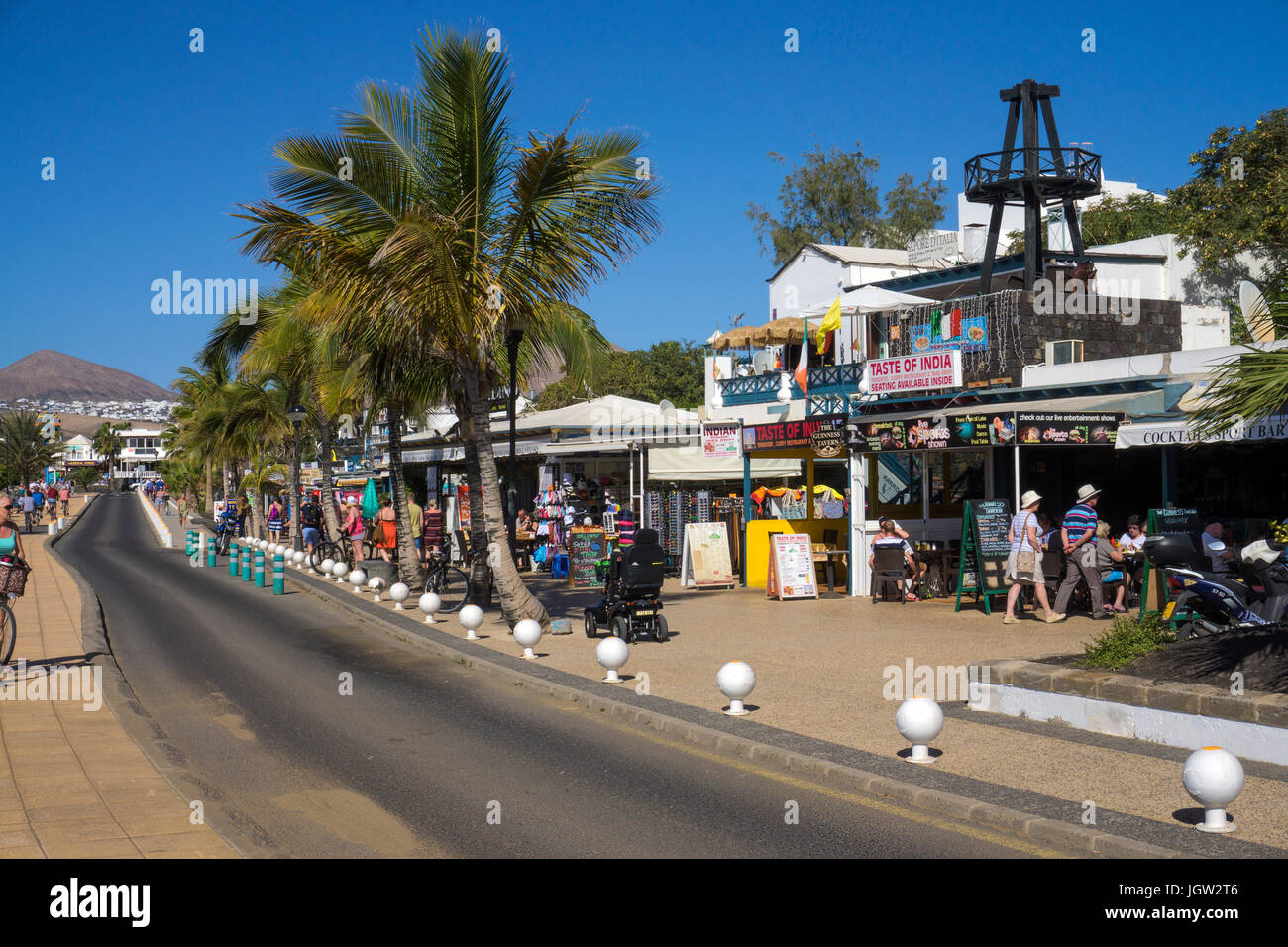 Promenade at Playa Matagorda, large beach at Puerto del Carmen, Lanzarote island, Canary islands