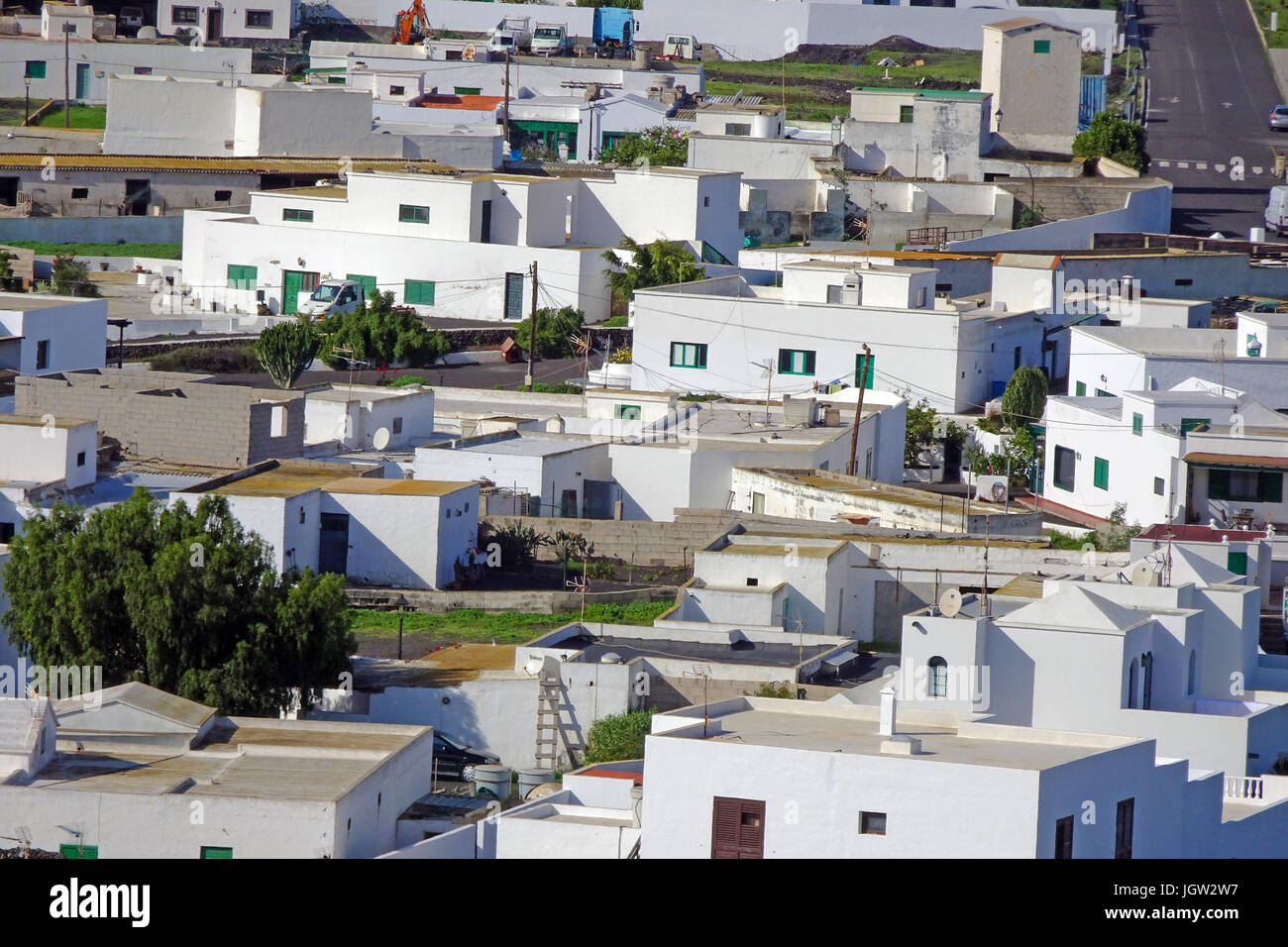 Typical cube houses at the fishing harbour La Tinosa, Puerto del Carmen, Lanzarote island, Canary islands, Spain, Europe Stock Photo