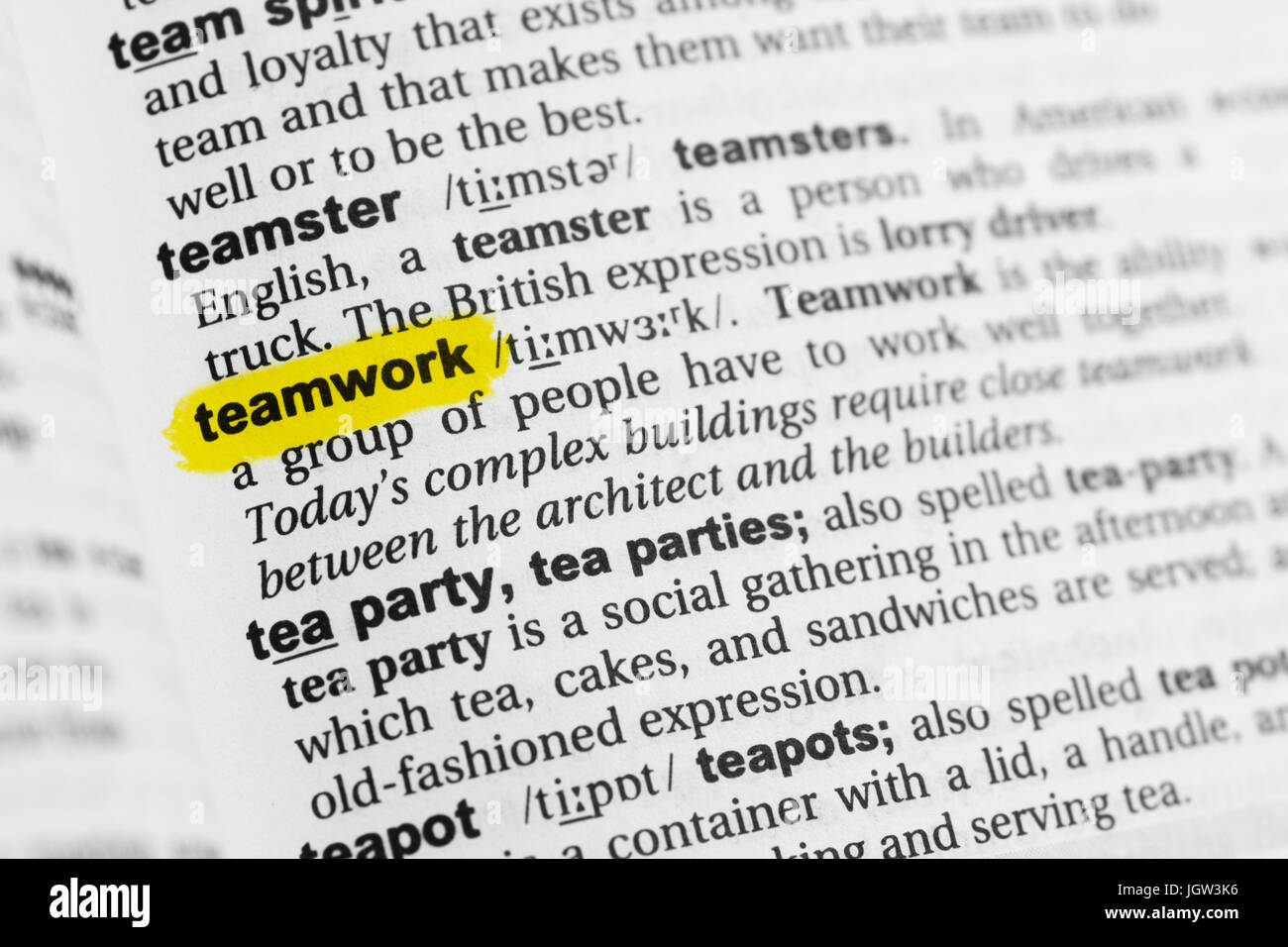 Highlighted English Word Teamwork And Its Definition At The Stock Photo Alamy