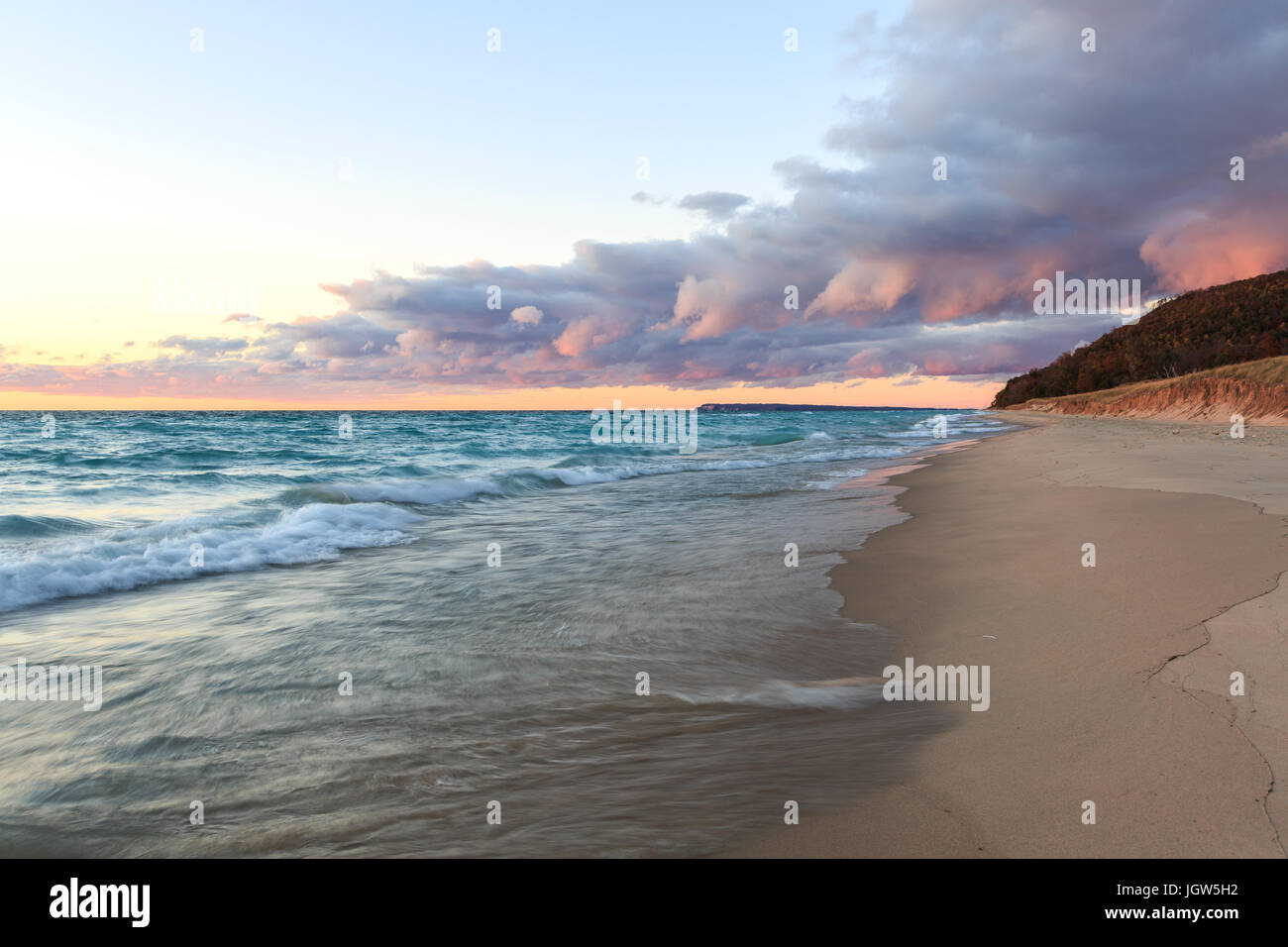 Stormy clouds over Lake Michigan move in over Sleeping Bear Dunes in Leelanau County. Stock Photo
