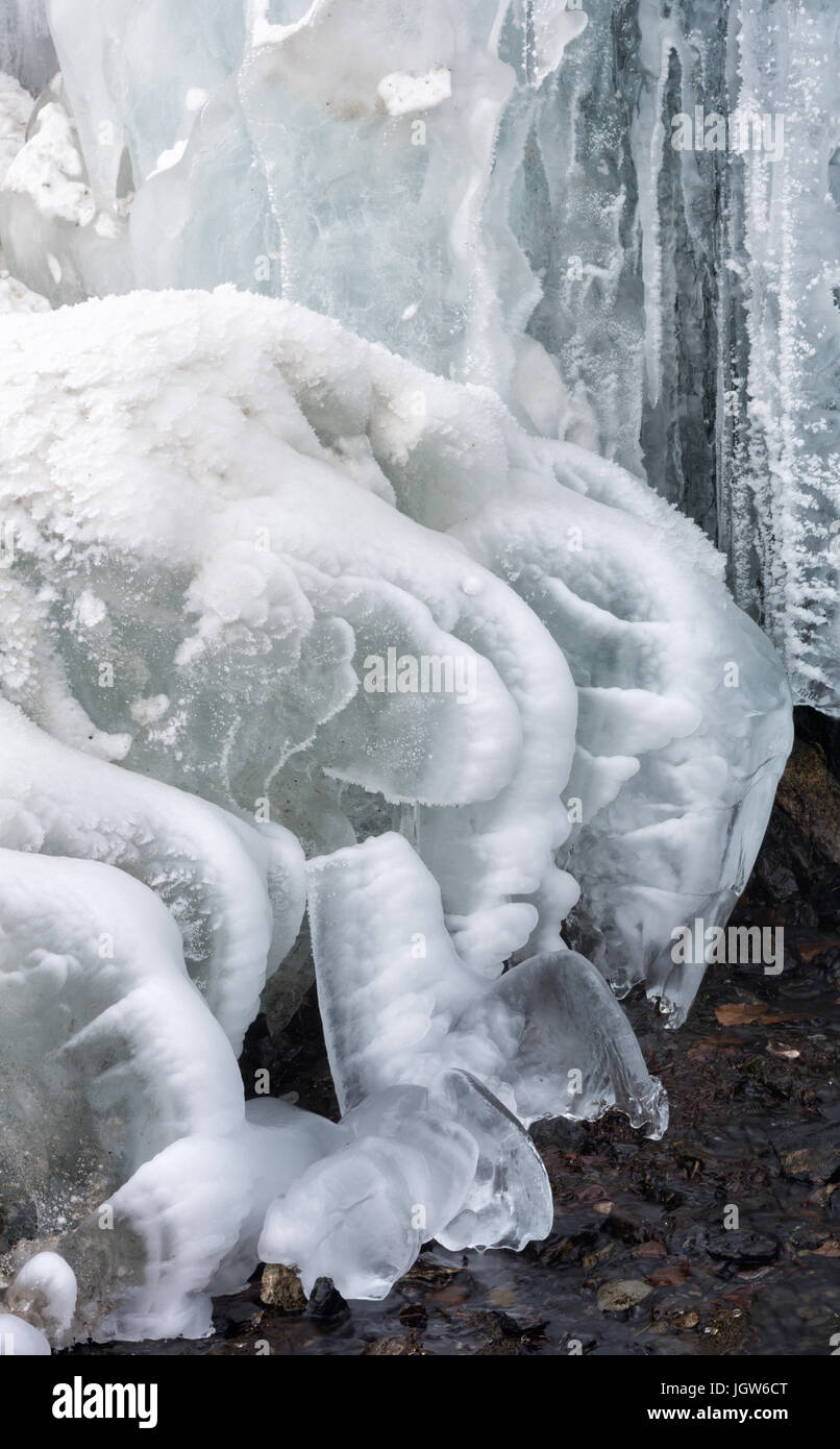Dripping spring water is frozen into abstract shapes by sub zero
