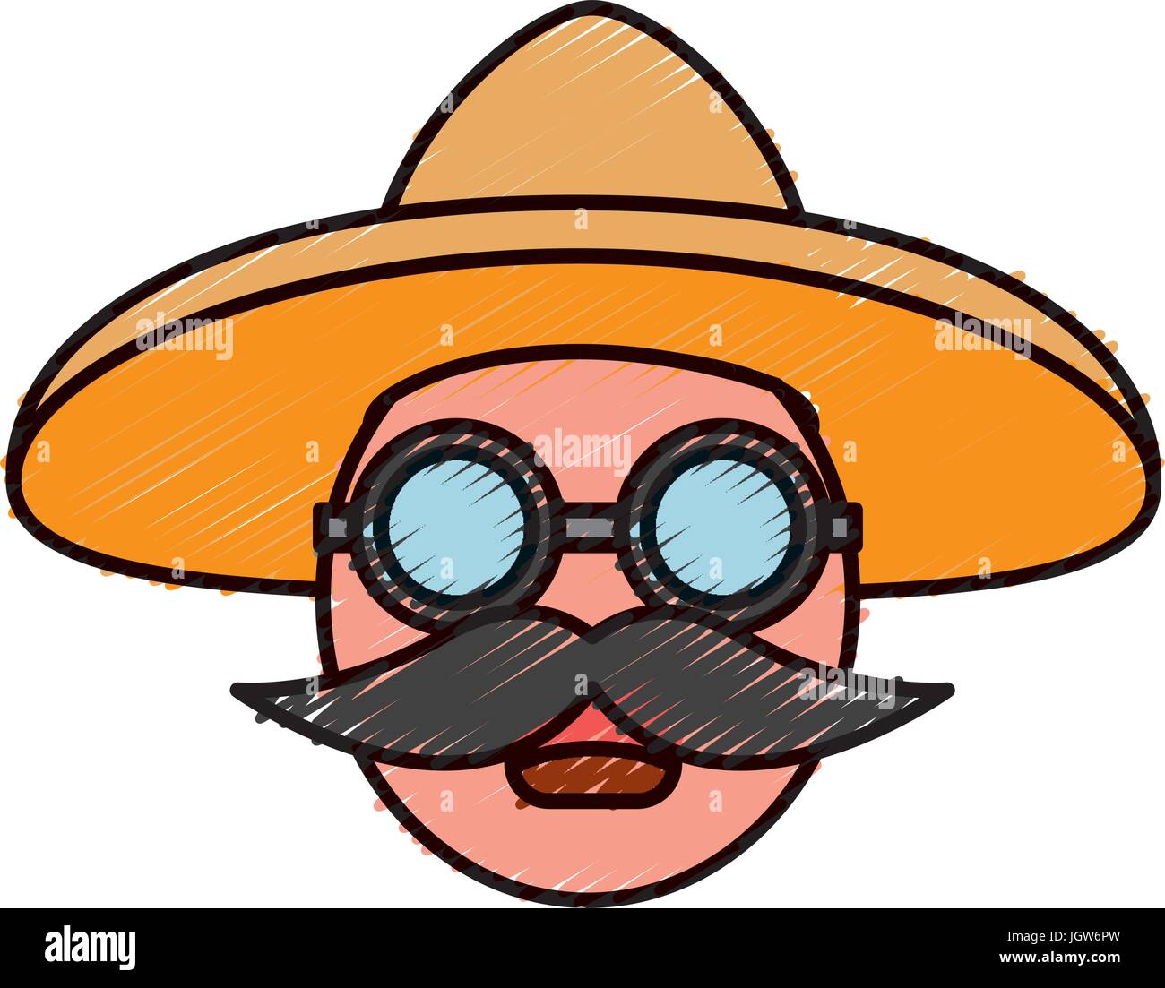 Man With Hat Glasses And Mustache Icon Over White Background Vector