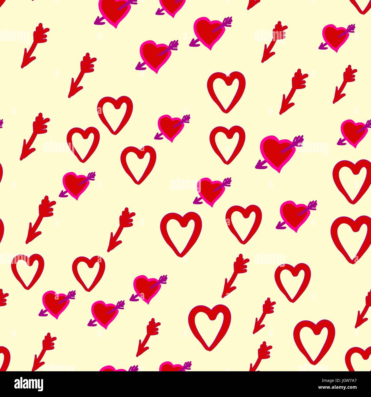 love Hunt of Cupid. Seamless pattern with arrows of Cupid chasing peoples hearts Stock Vector