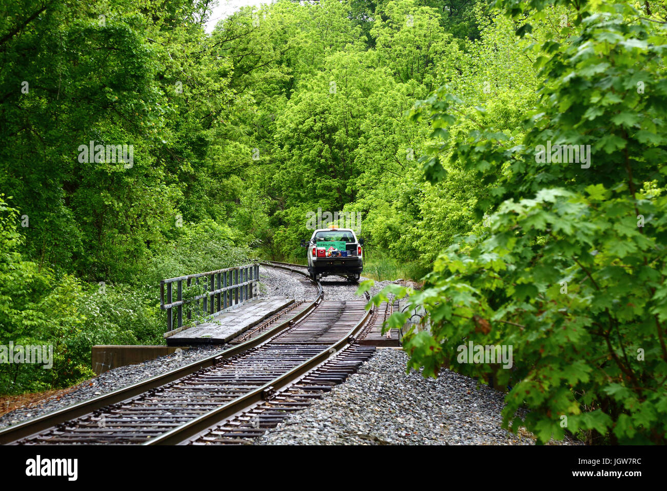 Roadrail vehicle used by Maryland Midland Railway for maintenance on a single track section