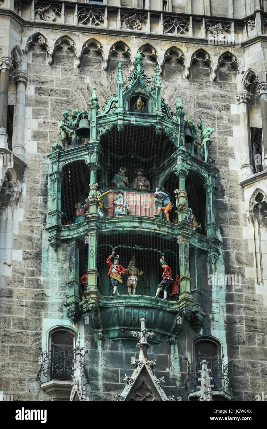MUNICH, GERMANY MAY 9, 2017 The famous Rathaus Glockenspiel of New
