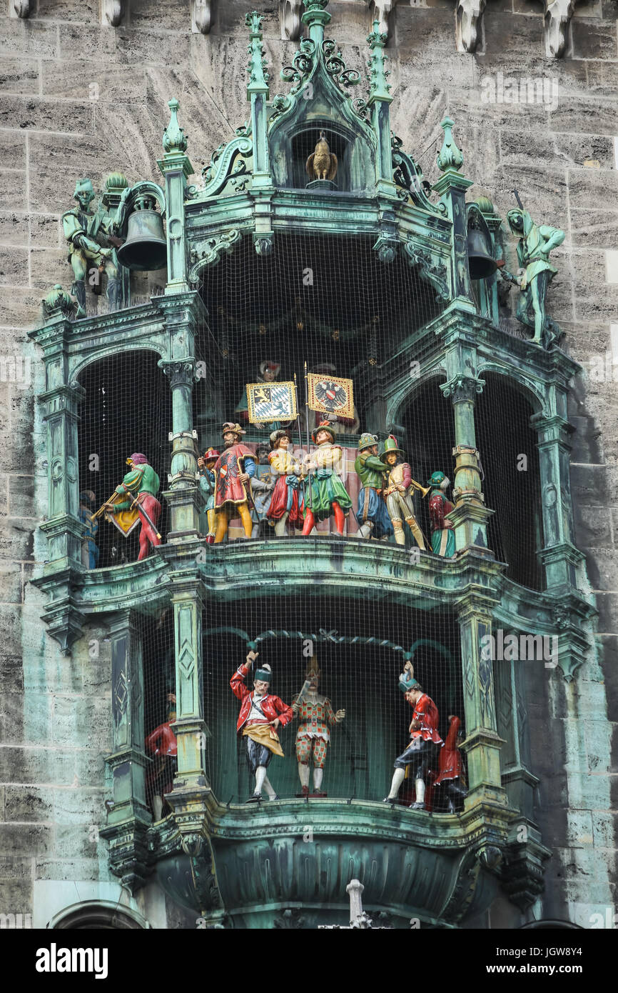 MUNICH, GERMANY MAY 9, 2017 The famous Rathaus Glockenspiel of New