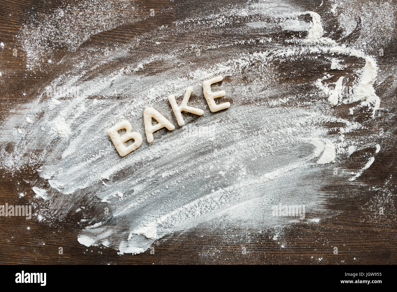 Top view of edible word bake made from sweet crunchy cookies, baking cookies concept Stock Photo