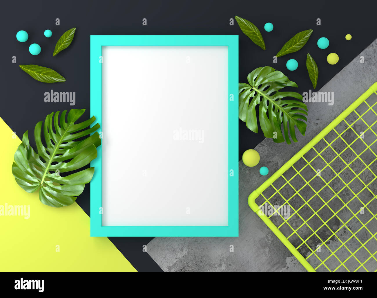 Modern Pastel coloured mock up photo frame for designs. 3D illustration render. Stock Photo