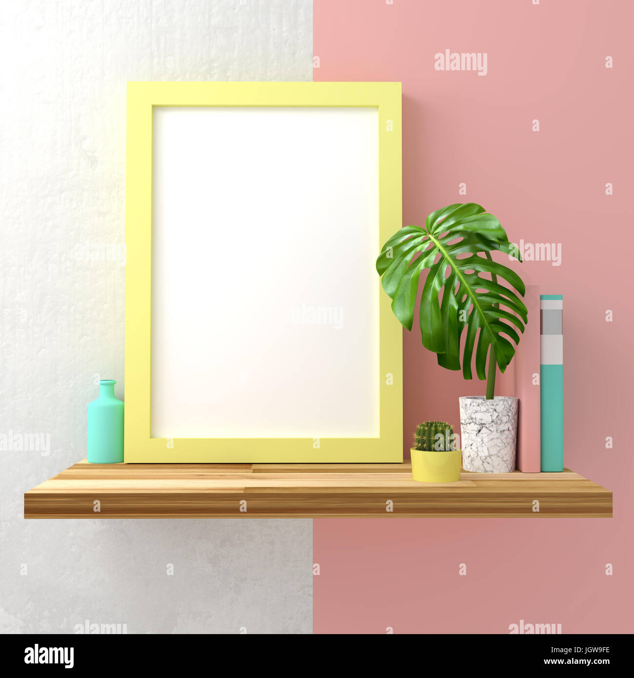 Modern pastel coloured mock up frame with room for text. 3d Illustration render Stock Photo