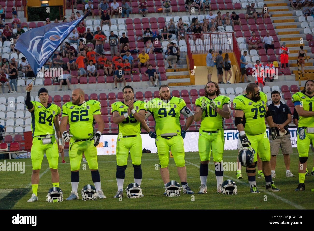 Vicenza, Italy. 08th July, 2017. For the first time in the Milano Seamen's short history, they will be facing crosstown rivals and defending champions, the Milano Rhinos in the Italian Bowl Saturday July 8 in Stadio Romeo Menti, Vicenza. Credit: Antonio Melita/Pacific Press/Alamy Live News Stock Photo