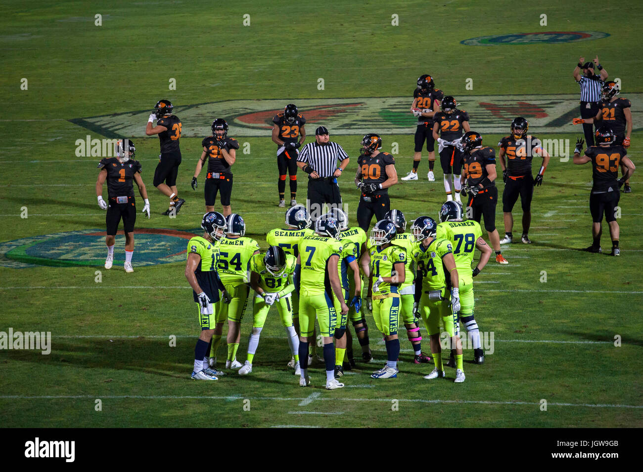 Vicenza, Italy. 08th July, 2017. For the first time in the Milano Seamen's short history, they will be facing crosstown rivals and defending champions, the Milano Rhinos in the Italian Bowl Saturday July 8 in Stadio Romeo Menti, Vicenza. Credit: Antonio Melita/Pacific Press/Alamy Live News Stock Photo