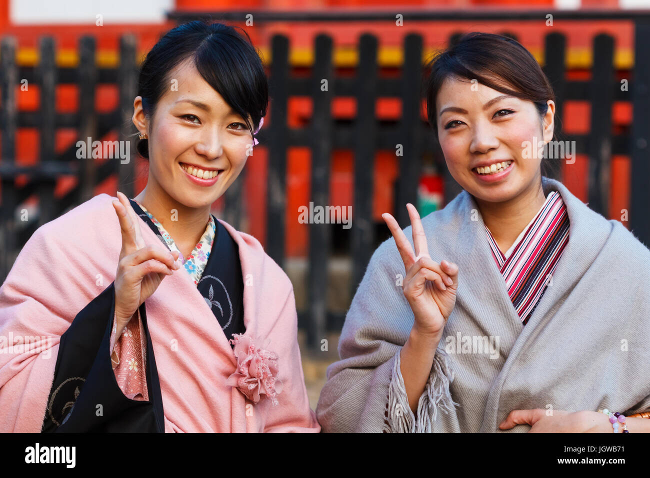 Japanese women with traditional Kimono Dress Stock Photo