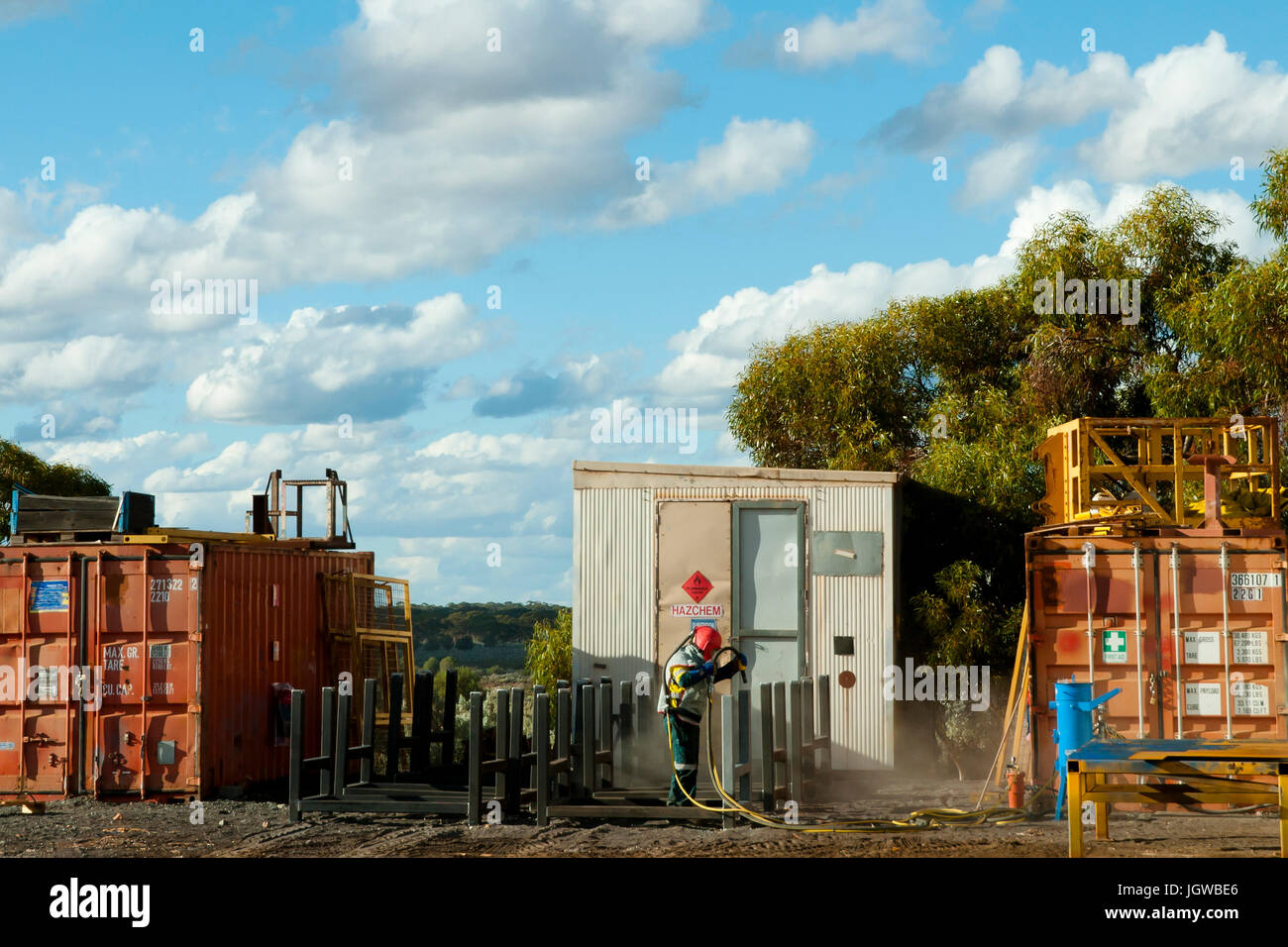 Industrial Sandblasting Stock Photo