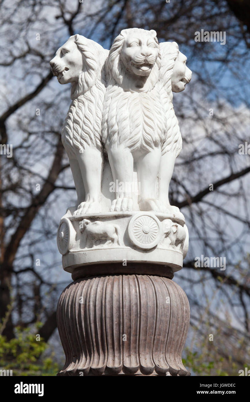 Copy of the Lion Capital of the Pillar of Ashoka from Sarnath erected in  front of the India House at Budapest Zoo in Budapest, Hungary Stock Photo -  Alamy