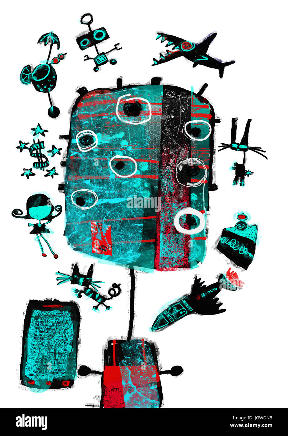 Distracted Abstract Abstract figure distracted by online games, videos, viral memes etc ...