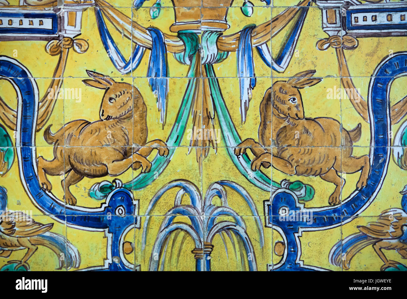 Two rabbits depicted in the Renaissance polychrome painted tiles by ...