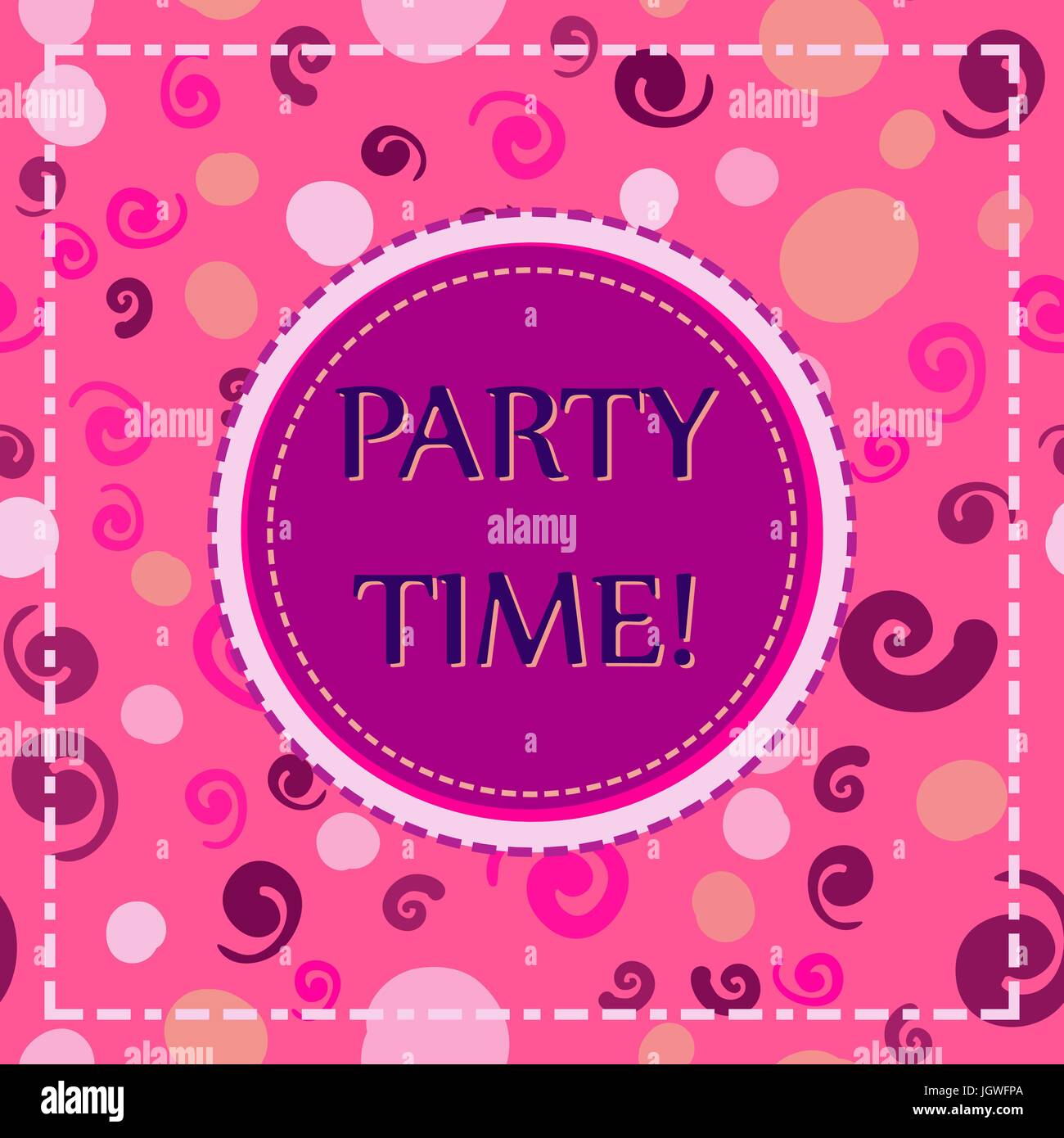 Flyer Party time card template. Pink elements texture. Hand drawn party