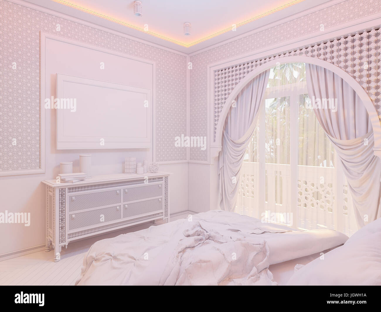 3d Illustration Bedroom Interior Design Of A Hotel Room In A Traditional Islamic Style Deluxe Room Background Interior View Decorated With Arabian Mo Stock Photo Alamy