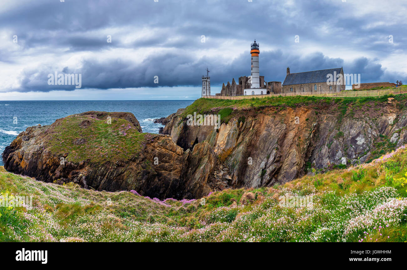 Panorama of lighthouse and ruin of monastery, Pointe de Saint Mathieu ...