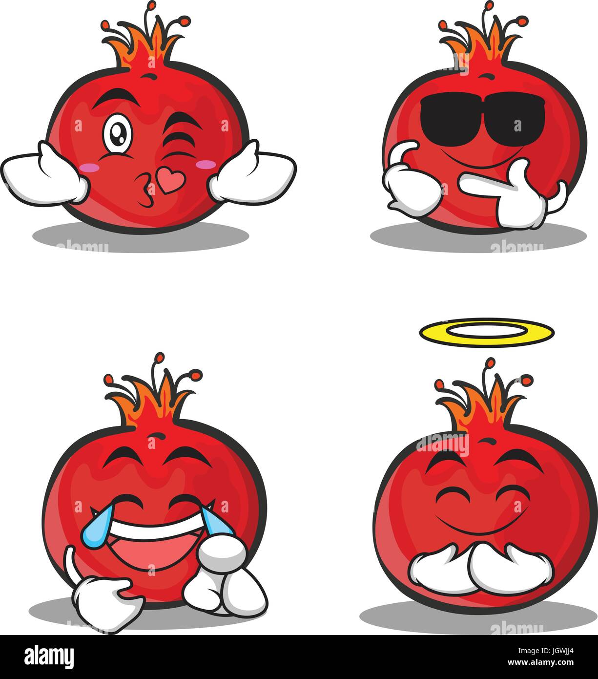 Collection Set Pomegranate Cartoon Character Style Stock Vector Image Art Alamy