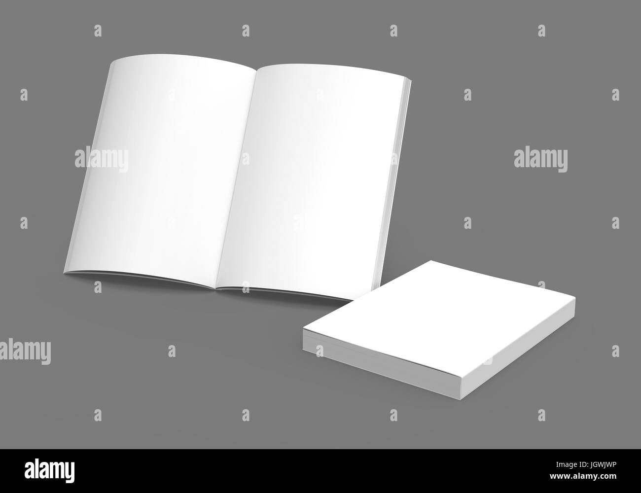 Blank hardcover book mockup floating on white 3D rendering Stock Photo