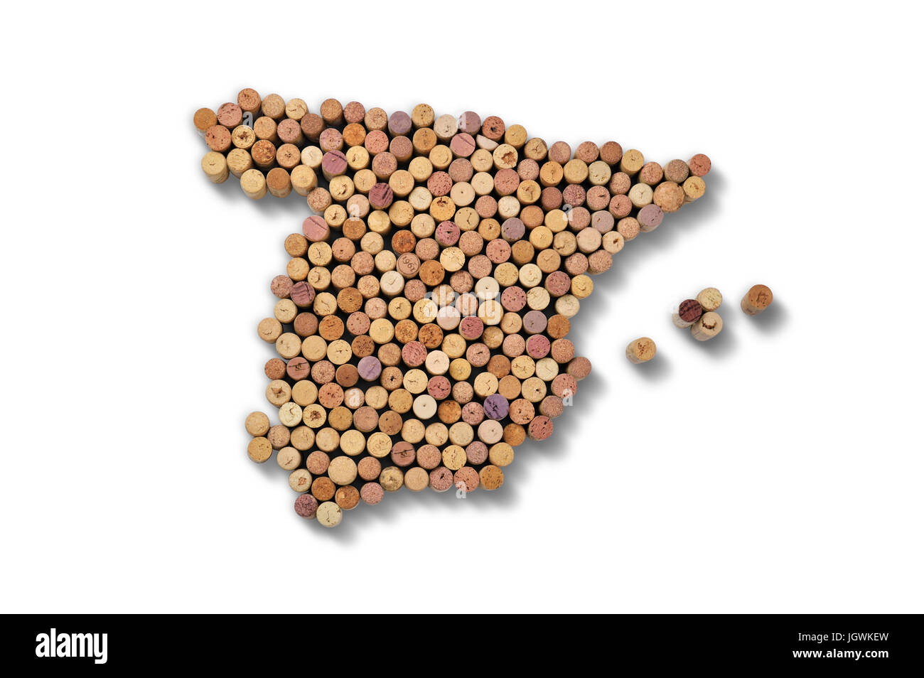 Wine-producing countries - maps from wine corks. Map of Spain on white background. Stock Photo