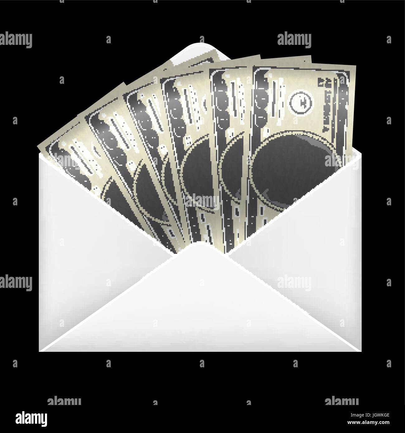 100 dollar banknotes money inside white envelope Stock Vector