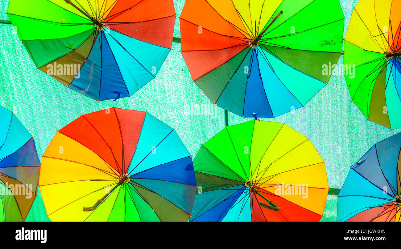 Colorful hanging umbrellas above the street Stock Photo Alamy