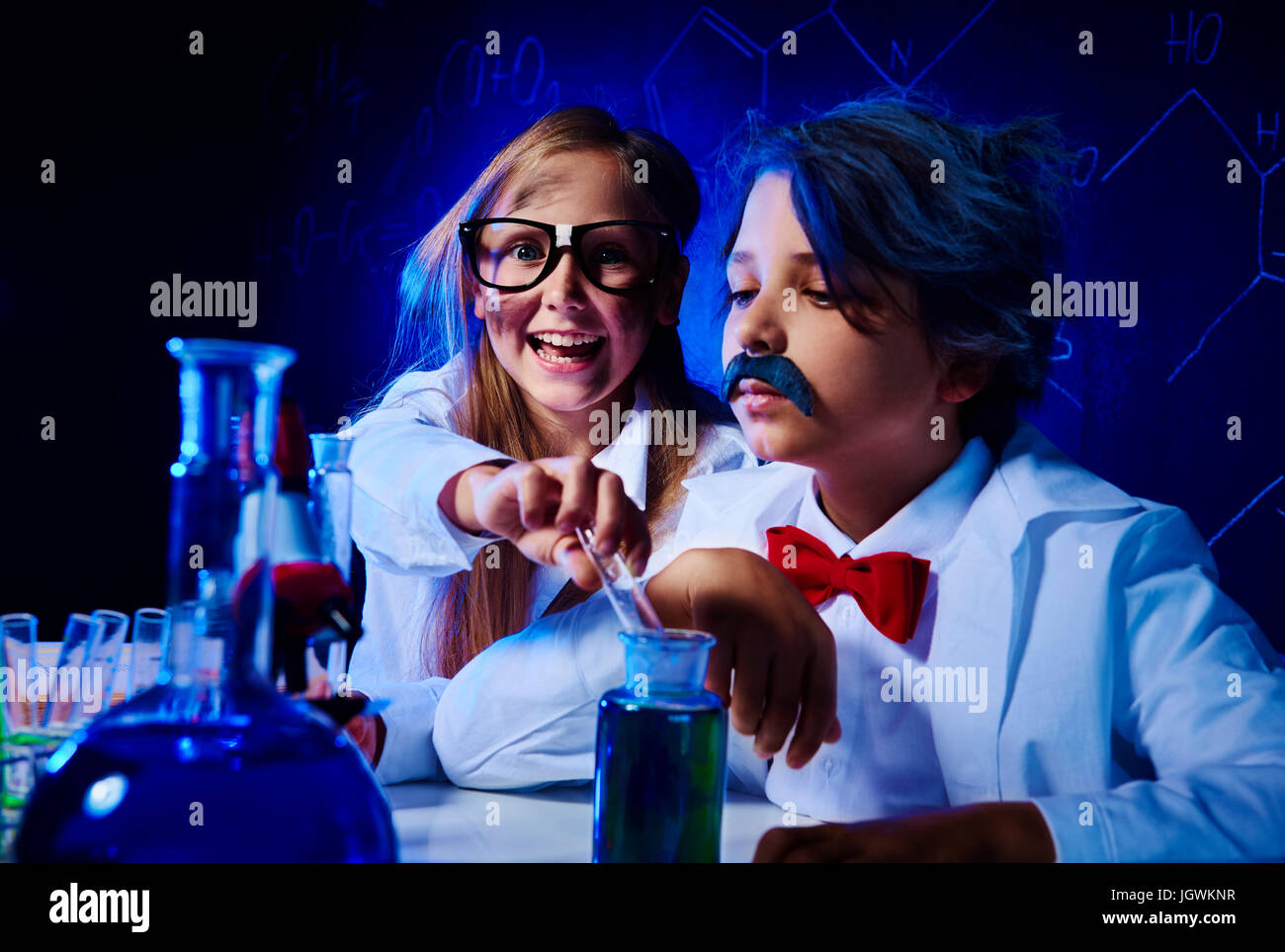 Crazy chemists make a experiment Stock Photo Alamy