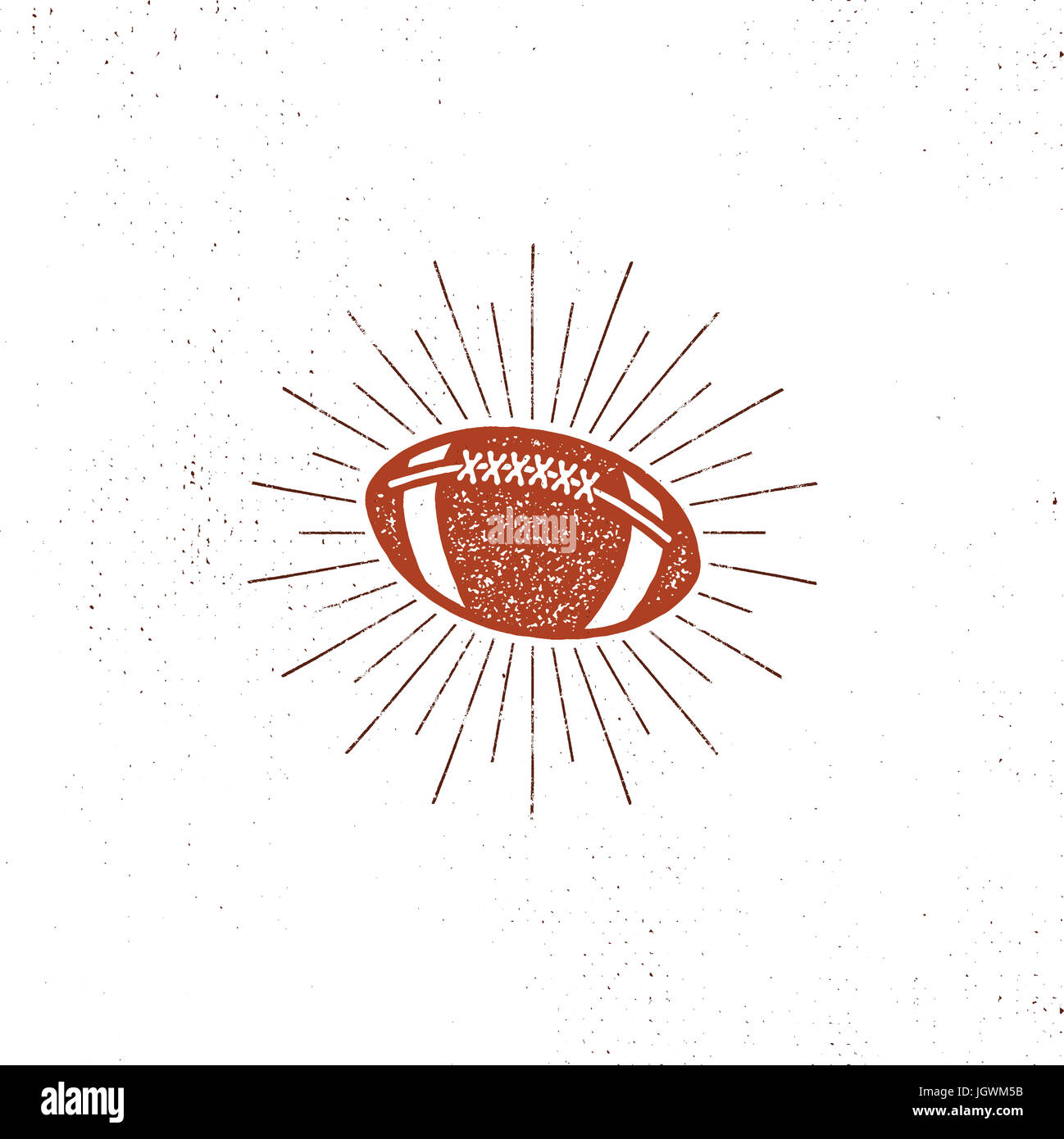 american football bal illustration, icon. Retro design. Usa sports pictogram with sunbursts isolated on white background. vintage style Stock Photo
