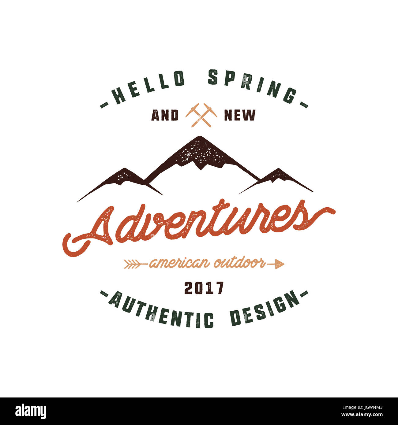Vintage adventure Hand drawn label design. Hello spring and new ...