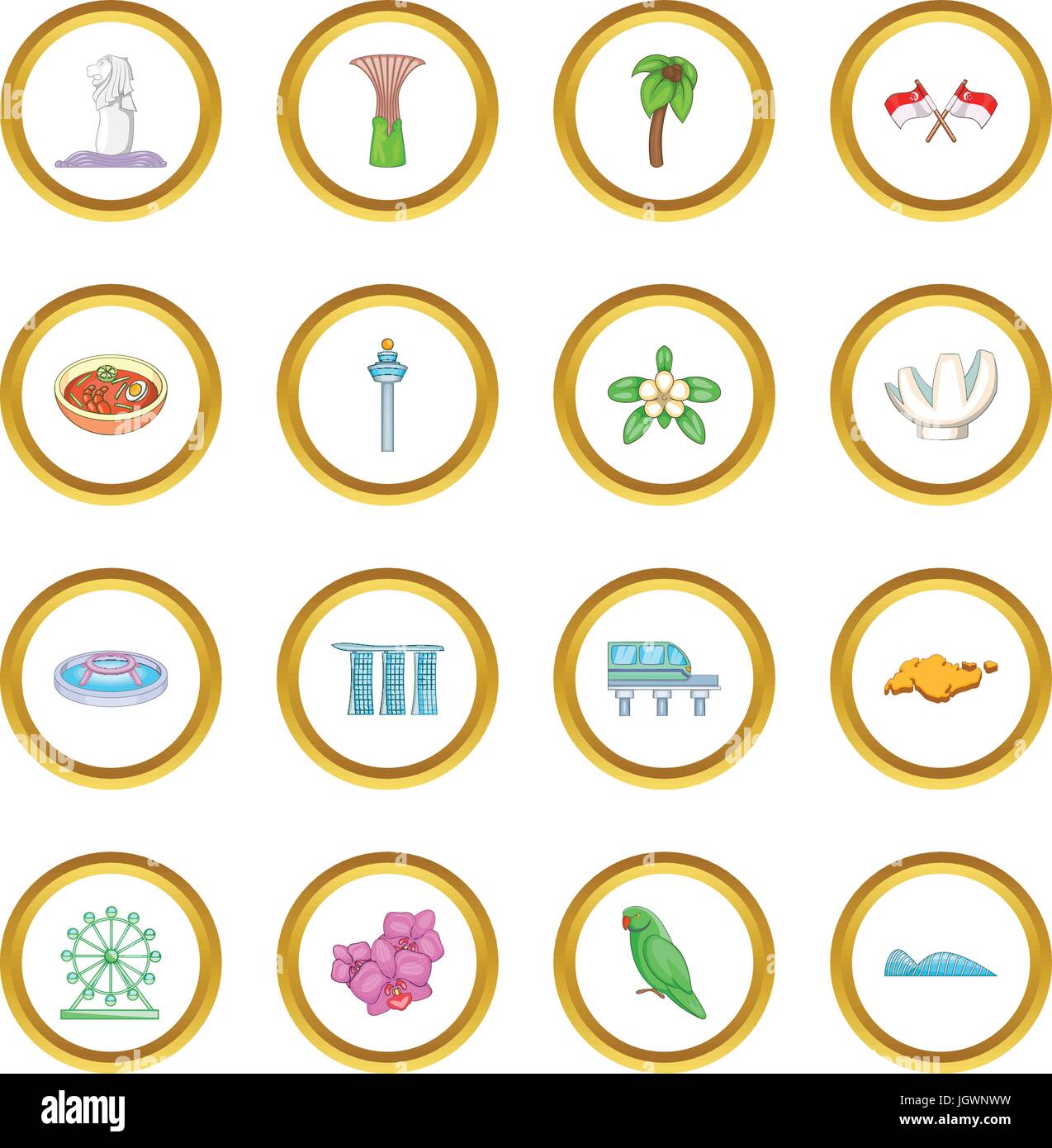 Singapore travel icons circle Stock Vector Image & Art - Alamy